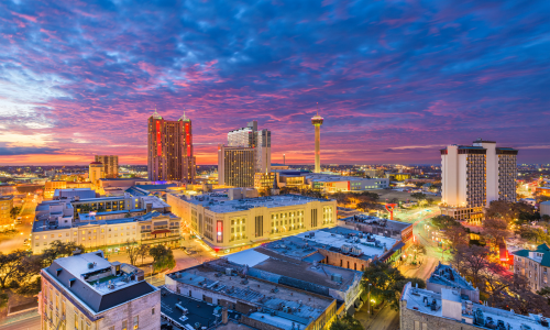 San Antonio skyline at sunset